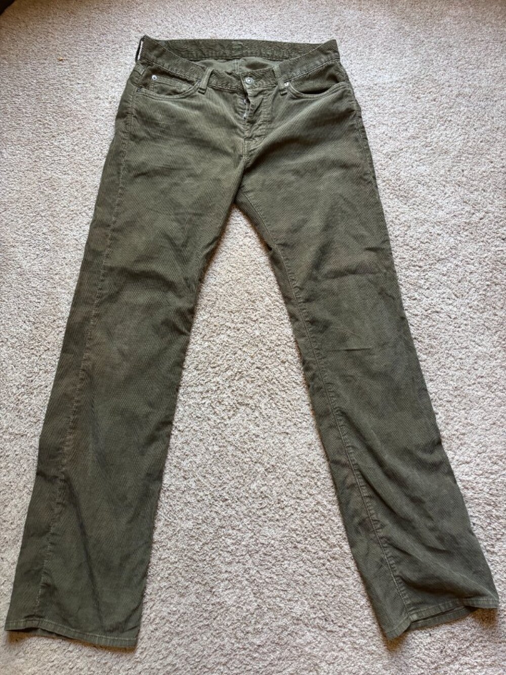 7 for all mankind green corduroy pants 31x32